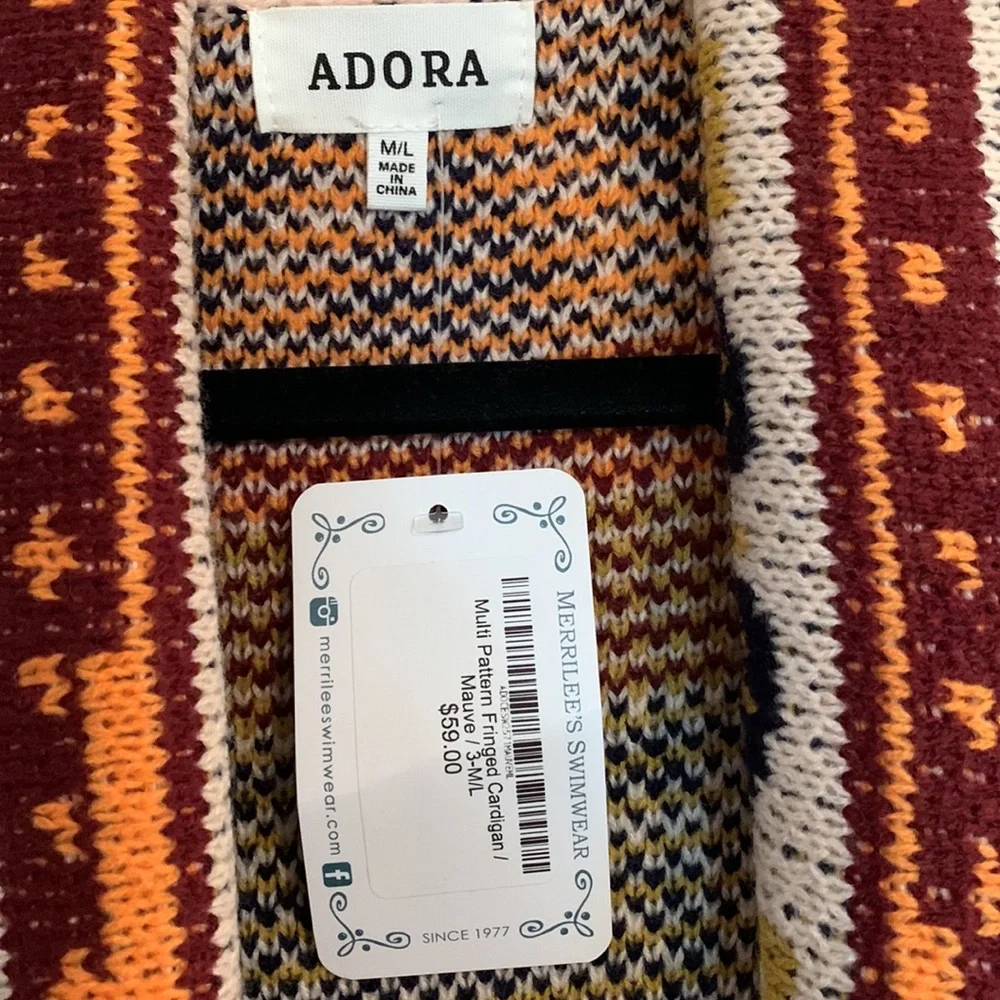 ADORA Tribal Pattern Cardigan with Fringe in Mauve Mix - Picture 5 of 5